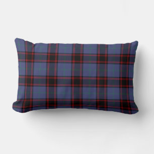 Clan Rutherford Tartan Royal Blue and Black Plaid Lumbar Pillow