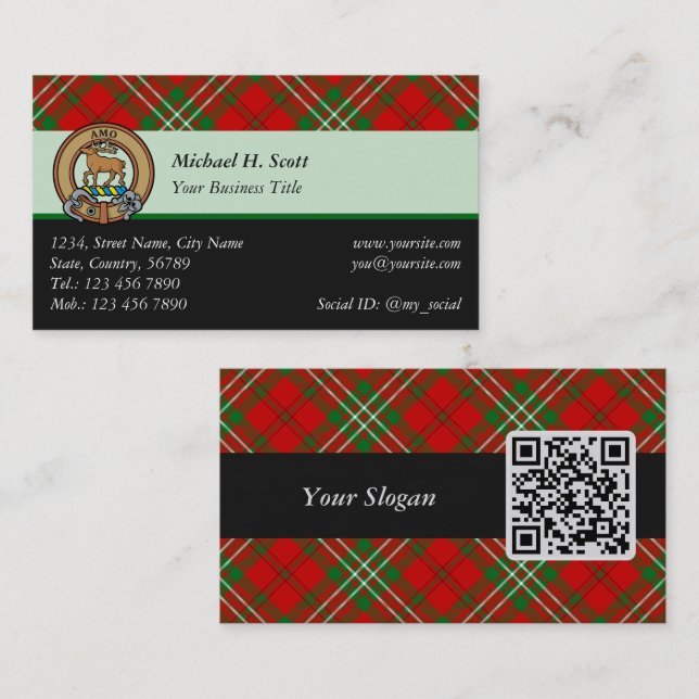 Clan Scott Carte de visite Red Tartan (Devant / Derrière)