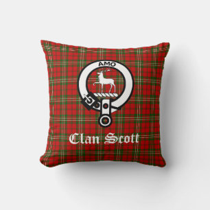 Clan Scott Crest Badge and Tartan Throw Pillow