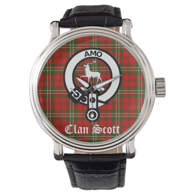 Clan Scott Crest Badge and Tartan Watch (Front)
