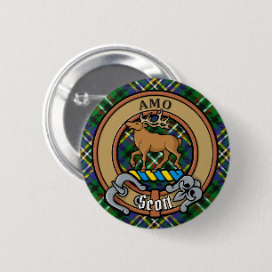 Clan Scott Crest over Green Tartan 2 Inch Round Button