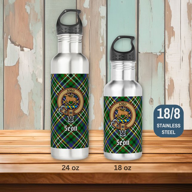 Clan Scott Crest over Green Tartan 710 Ml Water Bottle (Creator Uploaded)