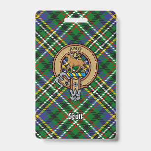 Clan Scott Crest over Green Tartan Badge