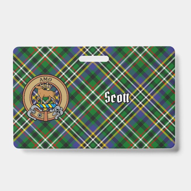 Clan Scott Crest over Green Tartan Badge (Front)