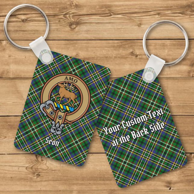 Clan Scott Crest over Green Tartan Keychain (Creator Uploaded)