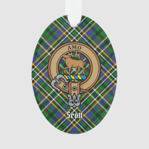 Clan Scott Crest over Green Tartan Ornament