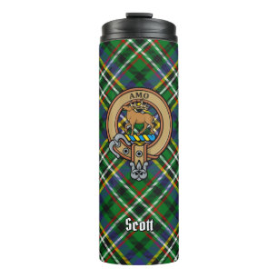 Clan Scott Crest over Green Tartan Thermal Tumbler