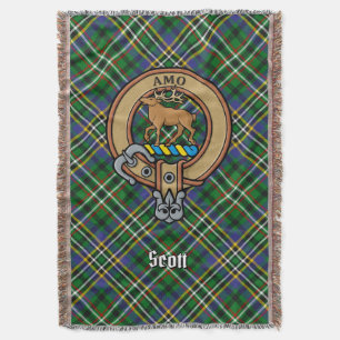 Clan Scott Crest over Green Tartan Throw Blanket