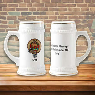 Clan Scott Crest over Red Tartan Beer Stein