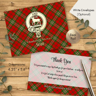 Clan Scott Crest over Red Tartan Foil Invitation Postcard