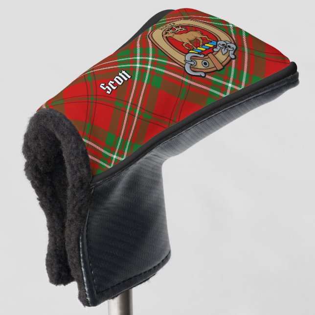 Clan Scott Crest over Red Tartan Golf Head Cover (3/4 Front)
