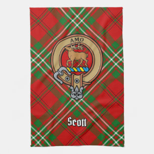 Clan Scott Crest over Red Tartan Kitchen Towel