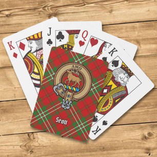 Clan Scott Crest over Red Tartan Playing Cards