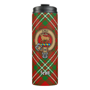 Clan Scott Crest over Red Tartan Thermal Tumbler