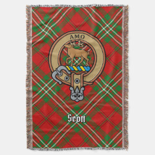 Clan Scott Crest over Red Tartan Throw Blanket