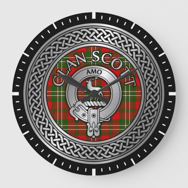 Clan Scott Crest & Tartan Knot Large Clock (Front)
