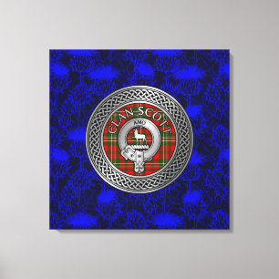 Clan Scott Crest & Tartan Knot on Thistle Canvas Print