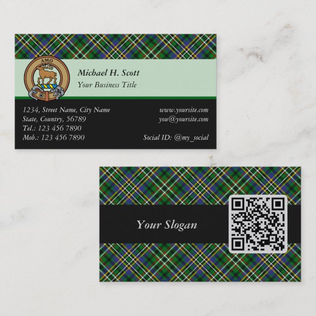 Clan Scott Green Tartan Carte de visite (Devant / Derrière)