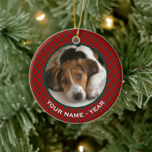 Clan Scott Red and Green Scottish Plaid Photo Ceramic Ornament