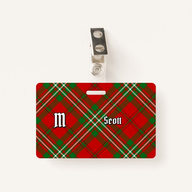 Clan Scott Red Tartan Badge (Front with Clip)