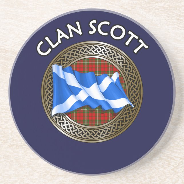 Clan Scott Tartan Knot & Flag Coaster (Front)