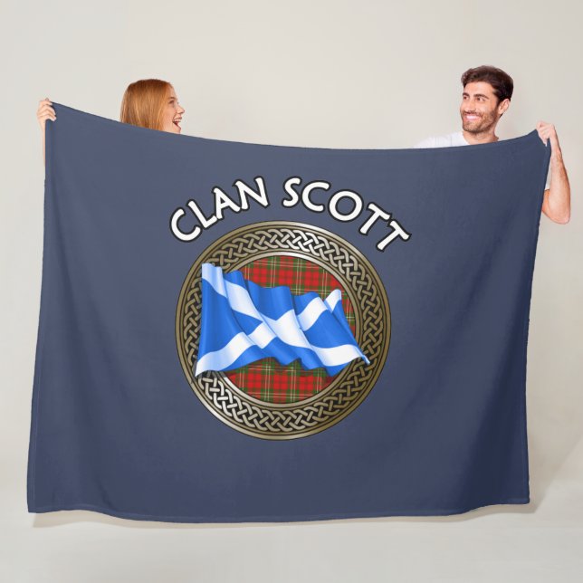 Clan Scott Tartan Knot & Flag Fleece Blanket (In Situ)