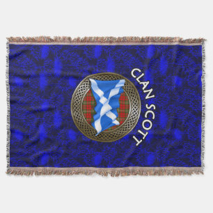 Clan Scott Tartan Knot & Flag Throw Blanket