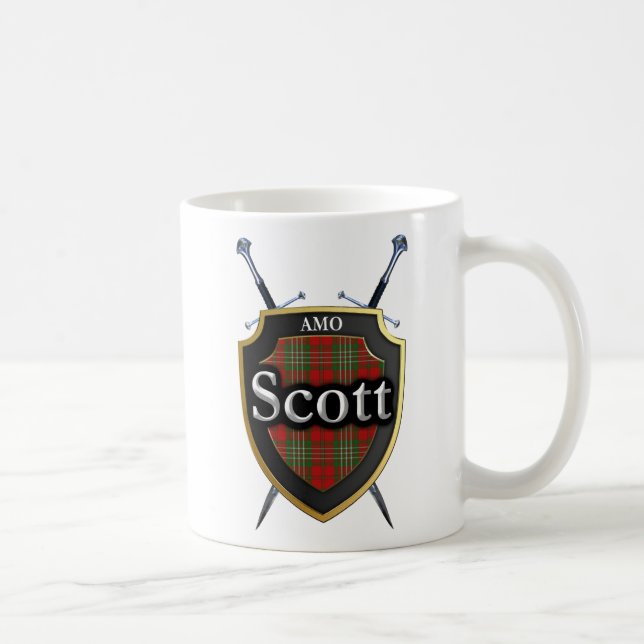 Clan Scott Tartan Shield and Swords Coffee Mug (Right)