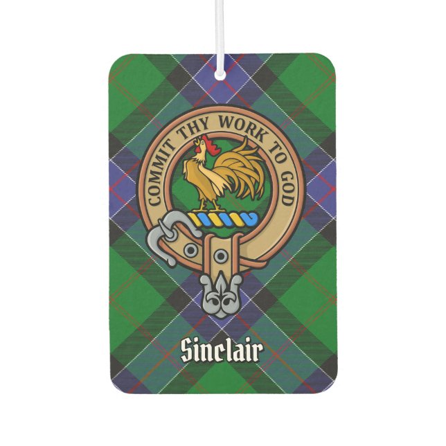 Clan Sinclair Crest over Hunting Tartan Air Freshener (Front)