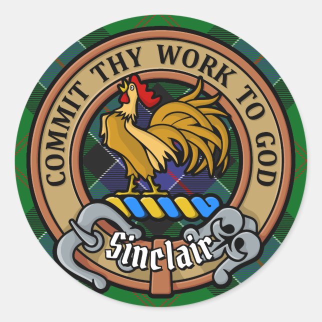 Clan Sinclair Crest over Hunting Tartan Classic Round Sticker (Front)