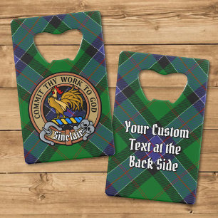 Clan Sinclair Crest over Hunting Tartan Credit Card Bottle Opener