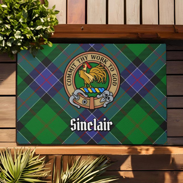 Clan Sinclair Crest over Hunting Tartan Doormat (Creator Uploaded)