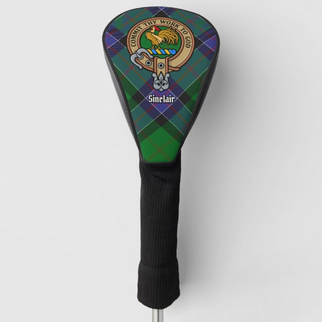 Clan Sinclair Crest over Hunting Tartan Golf Head Cover (Front)