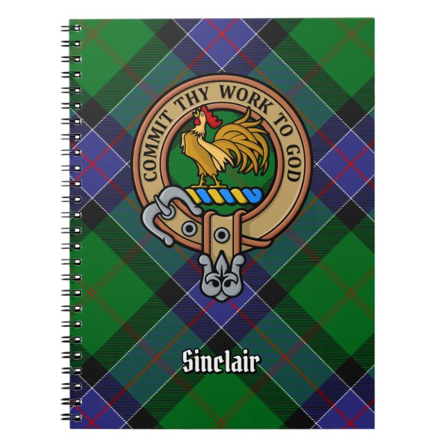 Clan Sinclair Crest over Hunting Tartan Notebook (Front)