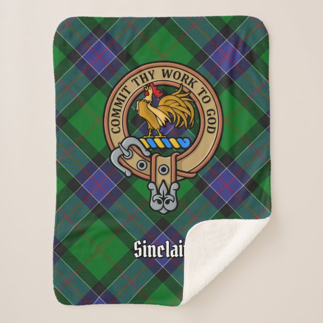 Clan Sinclair Crest over Hunting Tartan Sherpa Blanket (Front)