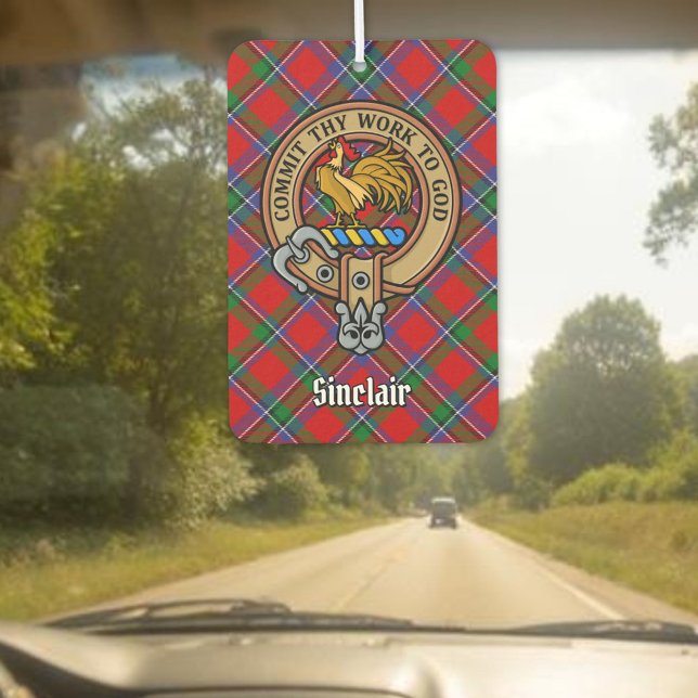 Clan Sinclair Crest over Red Tartan Air Freshener (Creator Uploaded)