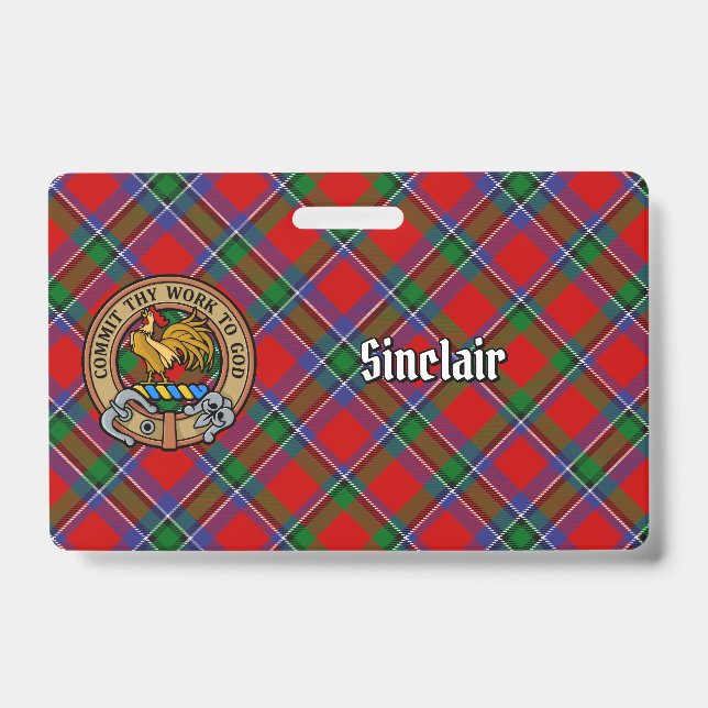 Clan Sinclair Crest over Red Tartan Badge (Front)