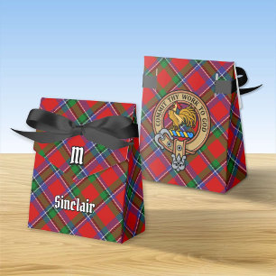 Clan Sinclair Crest over Red Tartan Favor Box