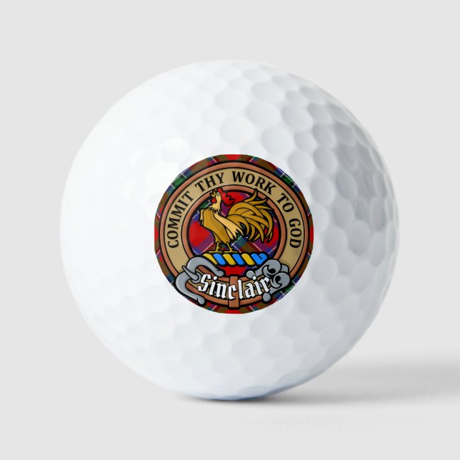 Clan Sinclair Crest over Red Tartan Golf Balls (Front)