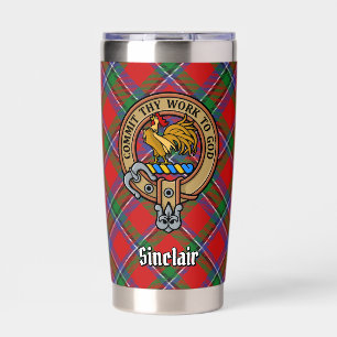 Clan Sinclair Crest over Red Tartan Insulated Tumbler