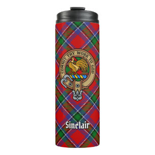 Clan Sinclair Crest over Red Tartan Thermal Tumbler