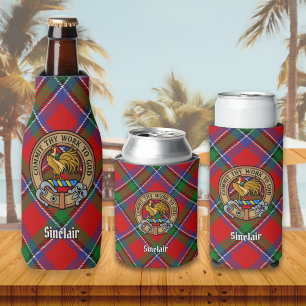 Clan Sinclair Crest over Tartan Bottle Cooler