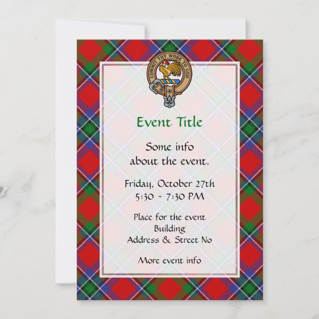 Clan Sinclair Crest over Tartan Invitation (Front)