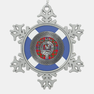 Clan Sinclair Crest & Tartan Knot Snowflake Pewter Christmas Ornament