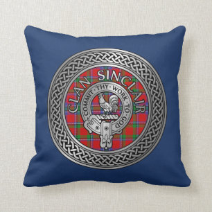 Clan Sinclair Crest & Tartan Knot Throw Pillow