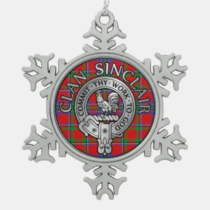 Clan Sinclair Crest & Tartan Snowflake Pewter Christmas Ornament
