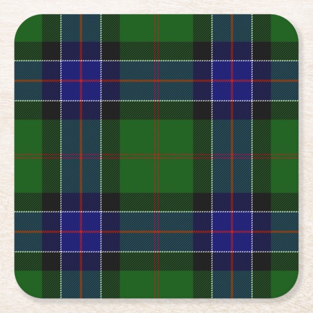 Clan Sinclair Modern Hunting Tartan Square Paper Coaster (Front)