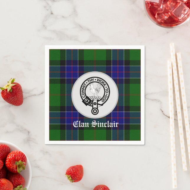 Clan Sinclair Tartan & Crest Badge Napkin (Insitu)