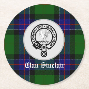 Clan Sinclair Tartan & Crest Badge Round Paper Coaster