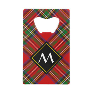 Clan Stewart Crest over Royal Tartan Credit Card Bottle Opener